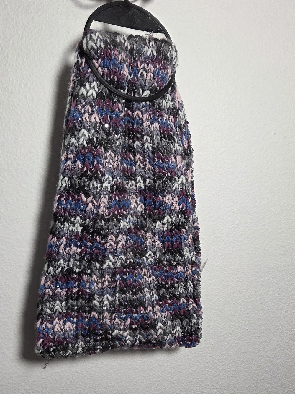 Multicolor Knit Wrap Scarf in Gray, Pink, Blue With SEQUIN accents